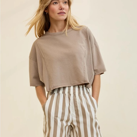Aerie Let Loose Fleece T-Shirt Beige S - Picture 1 of 5